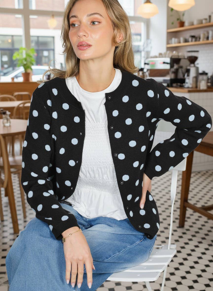 Playful Polka Dot Cozy Knitted Sweater Cardigan
