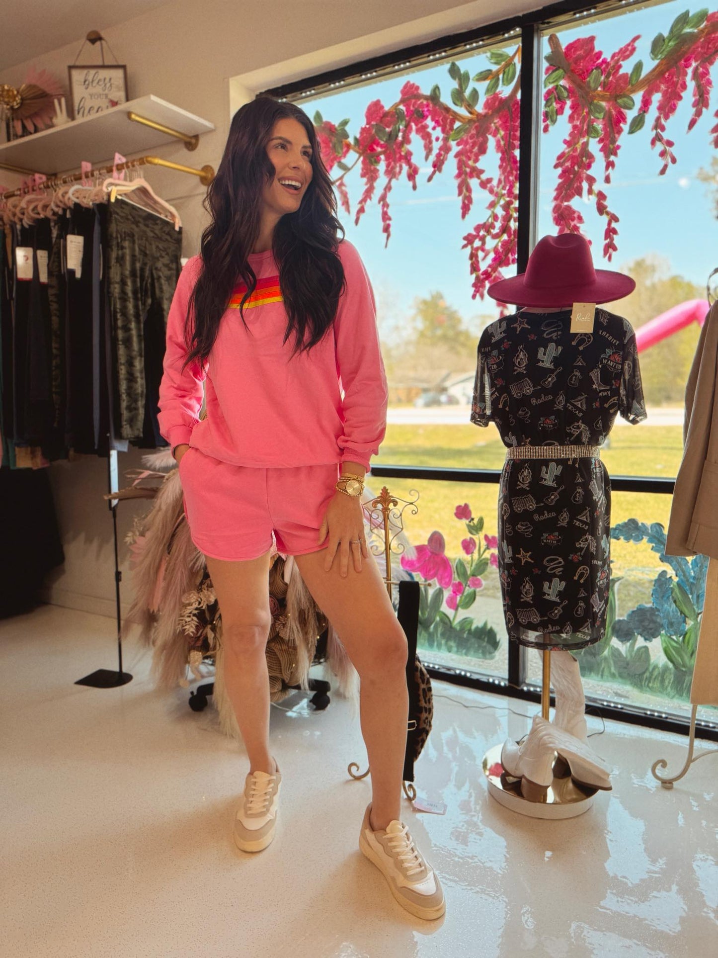 LDC Color Contrast Trim Long Sleeve Top and Shorts Set