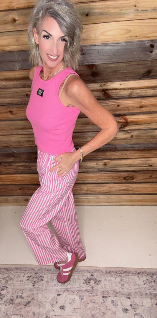 Pink and White Striped Pant