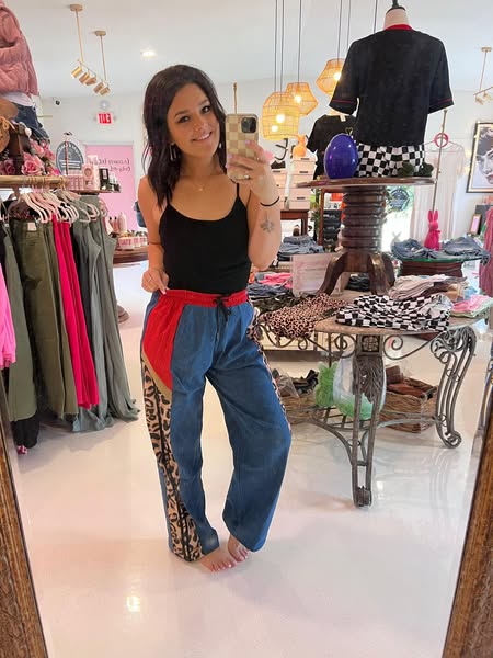 High Waist Animal Print Striped Wide Pants