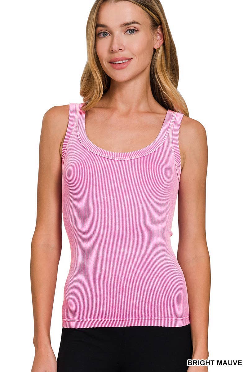 2 Way Neckline Washed Ribbed Seamless Tank Top