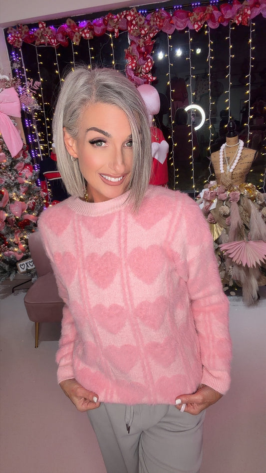 Ladies Valentine's Heart Faux Mink Fur Pullover Sweater