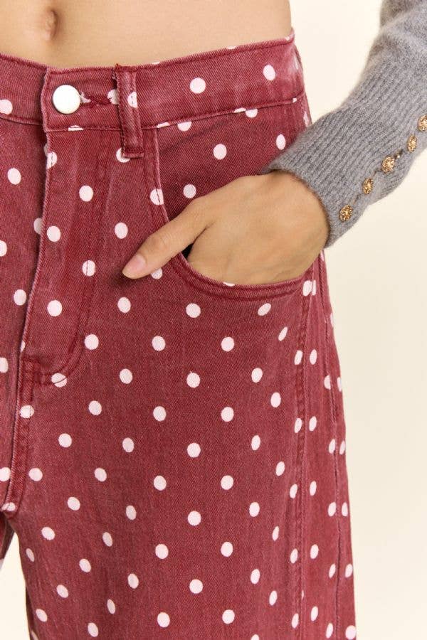 High-Waist Polka Dot Barrel Pants