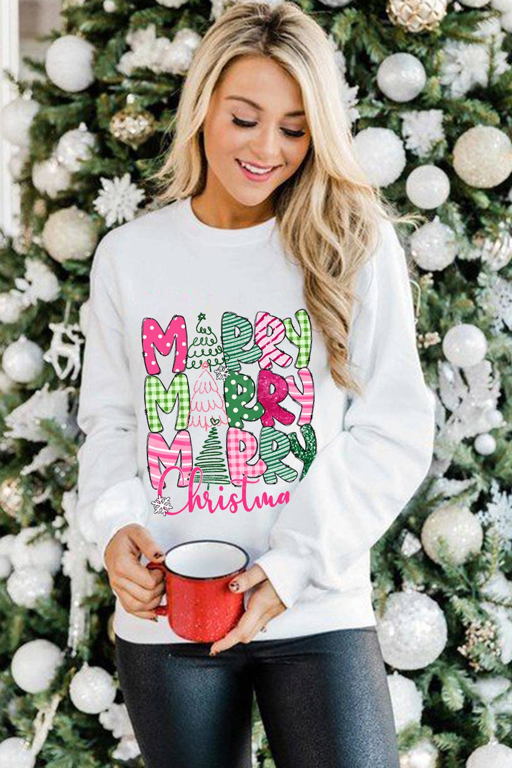 Merry Christmas Print Drop Shoulder Holiday Sweatshirt