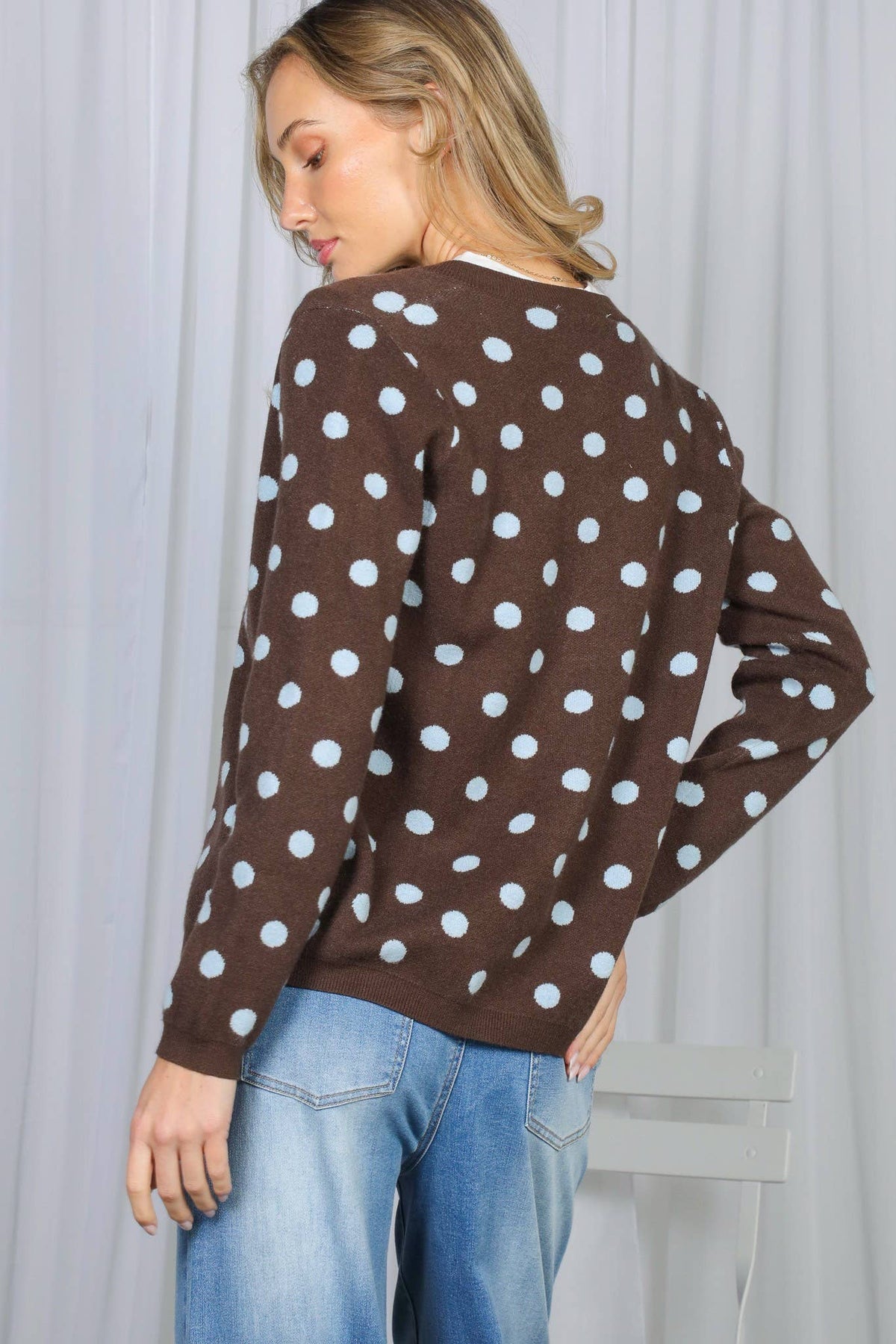 Playful Polka Dot Cozy Knitted Sweater Cardigan