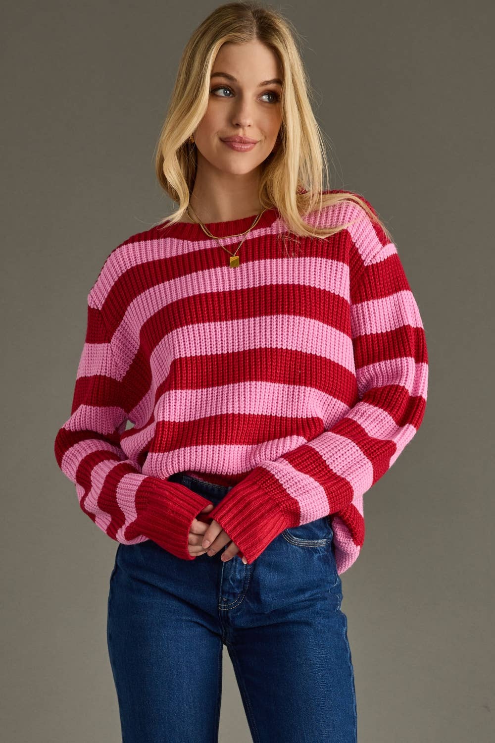 Pink & Red Striped Sweater