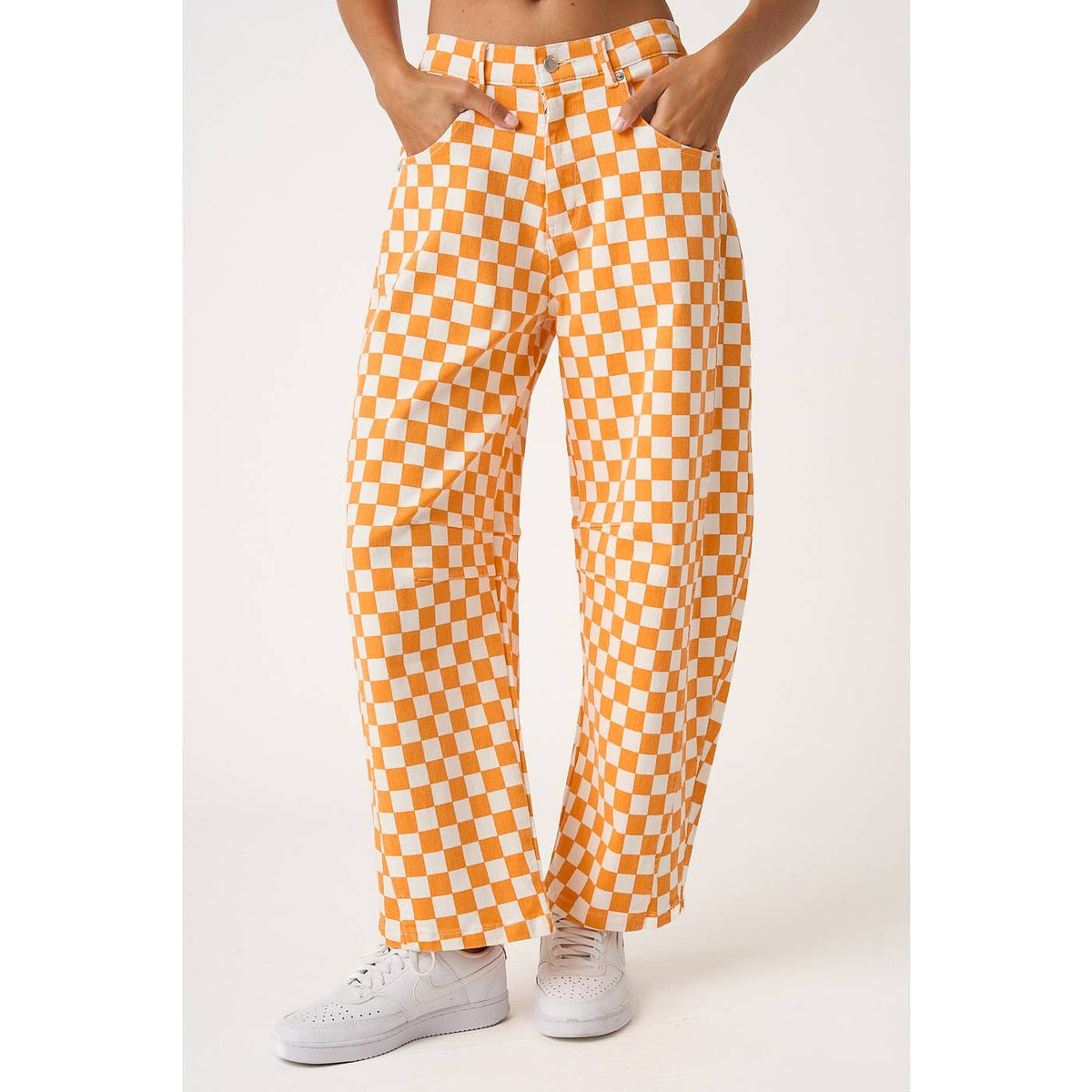 GAME DAY CHECKERED ELASTIC WAIST BARREL PANTS