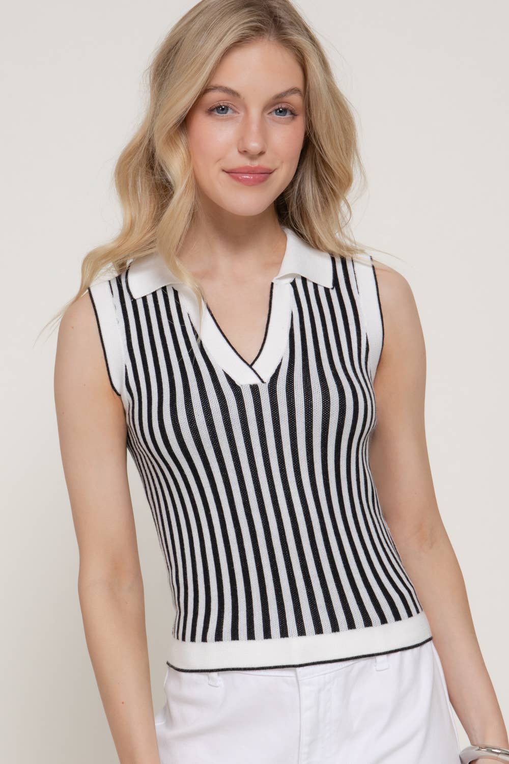 Sleeveless Vertical Striped Sweater Top