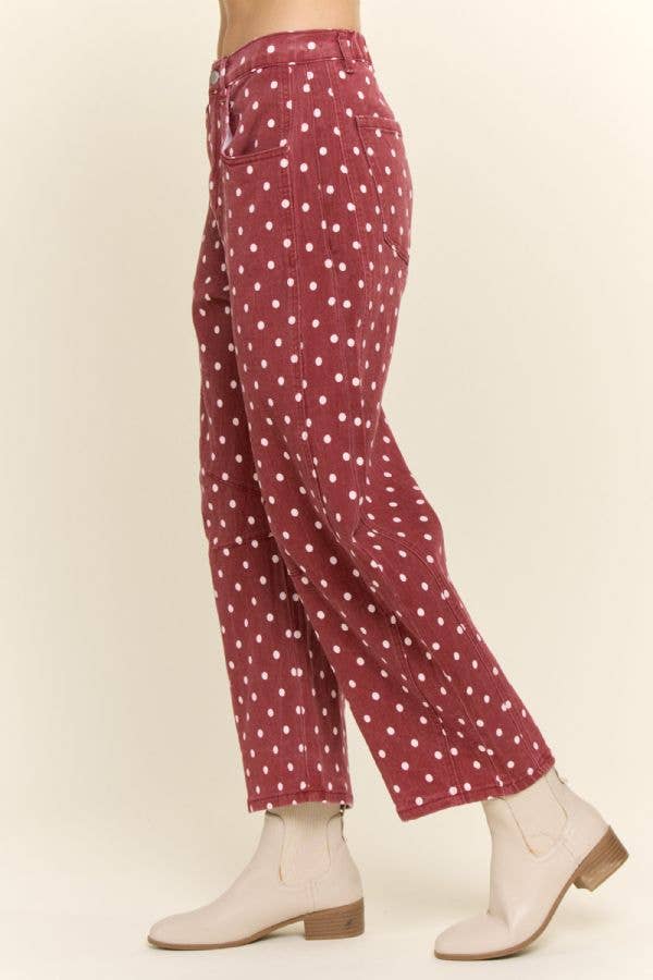 High-Waist Polka Dot Barrel Pants