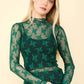 NT11909-High Neck Fitted Sheer Mesh Lace Knit Top