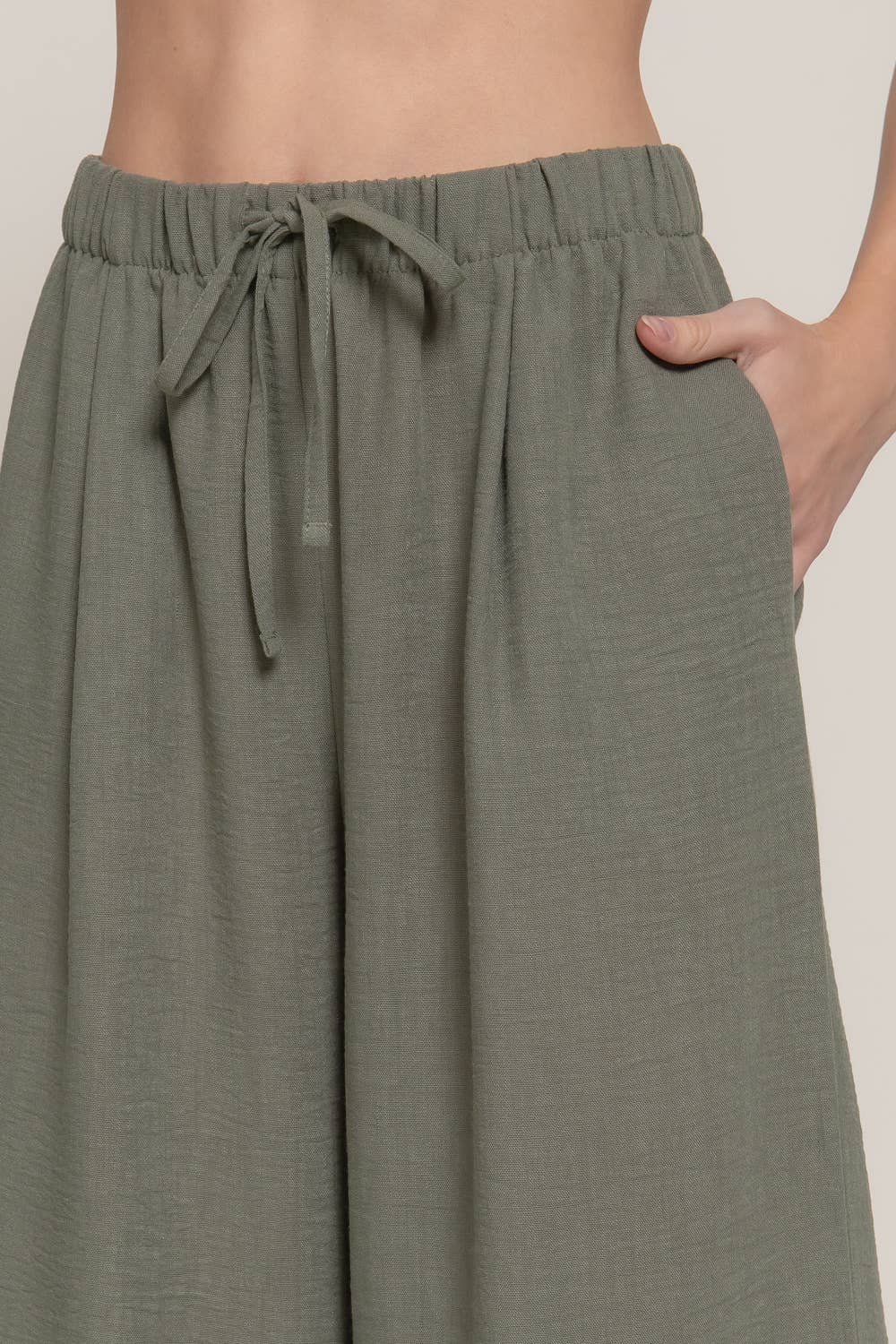 Waist Band With String Linen Effect Palazzo Pants