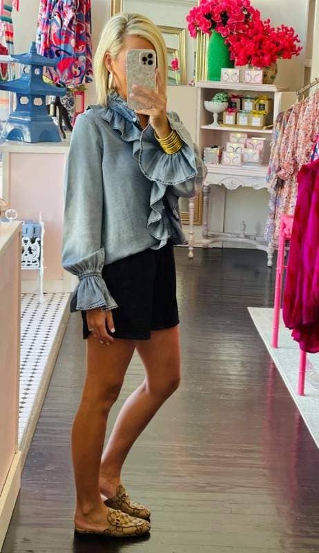 Ruffle Trim Long Sleeve Statement Blouse