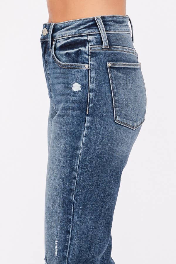 HIGH RISE STRETCH SLIM STRAIGHT W/ CUFFED HEM