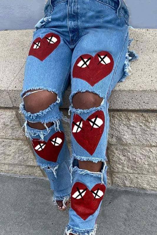 Heart cutout ripped denim jeans