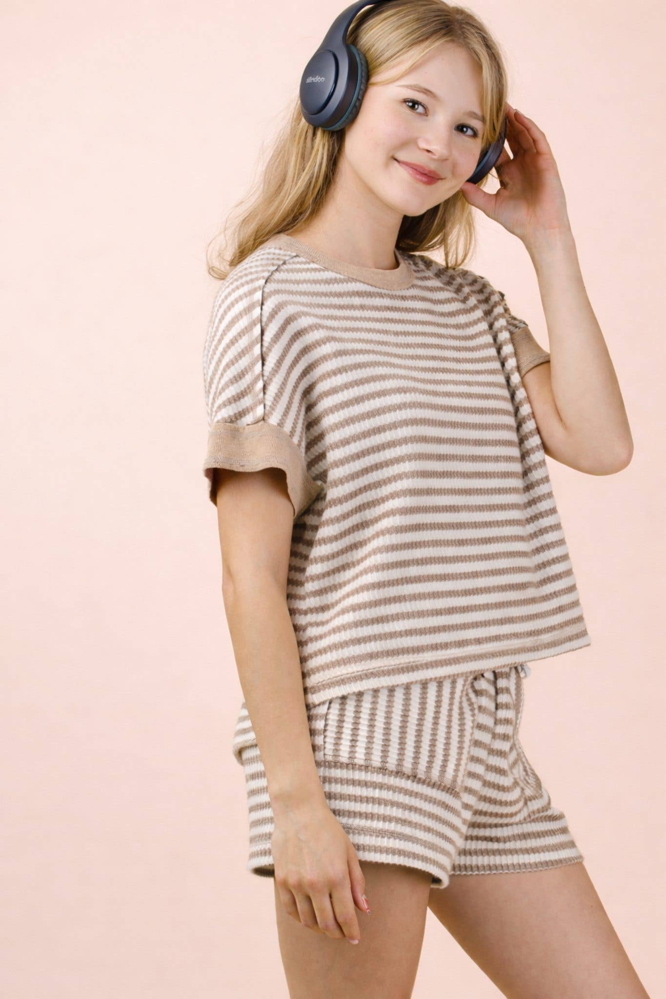 Striped Comfy Knit Top & Shorts Set