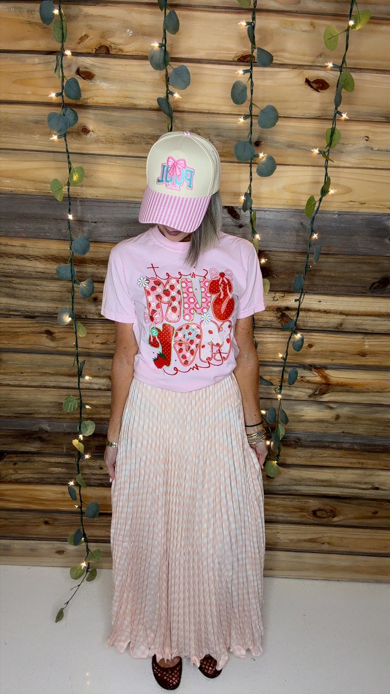 One Size Gingham Pleated Midi Skirt