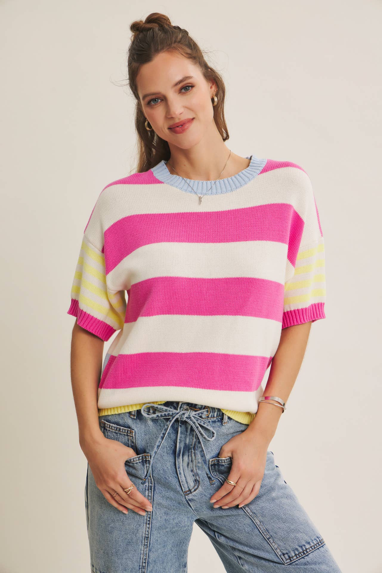 FEEL-GOOD PLAYFUL MULTI STRIPE EASY EVERYDAY COTTON SWEATER
