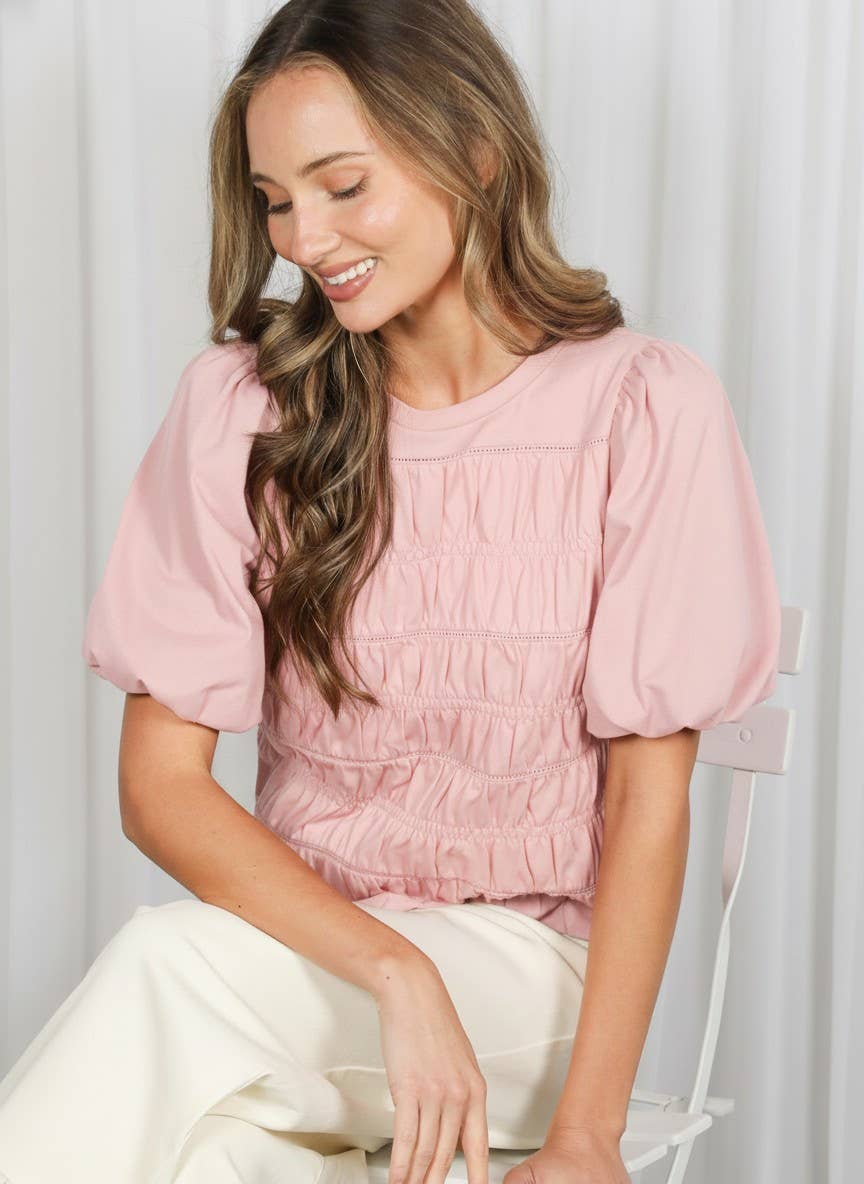 Elasticized Smocked & Trim Accent 100% Cotton Top