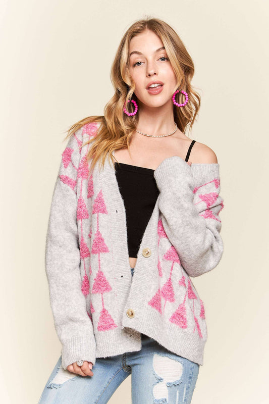 FLUFFY TREE ACCENT CARDIGAN