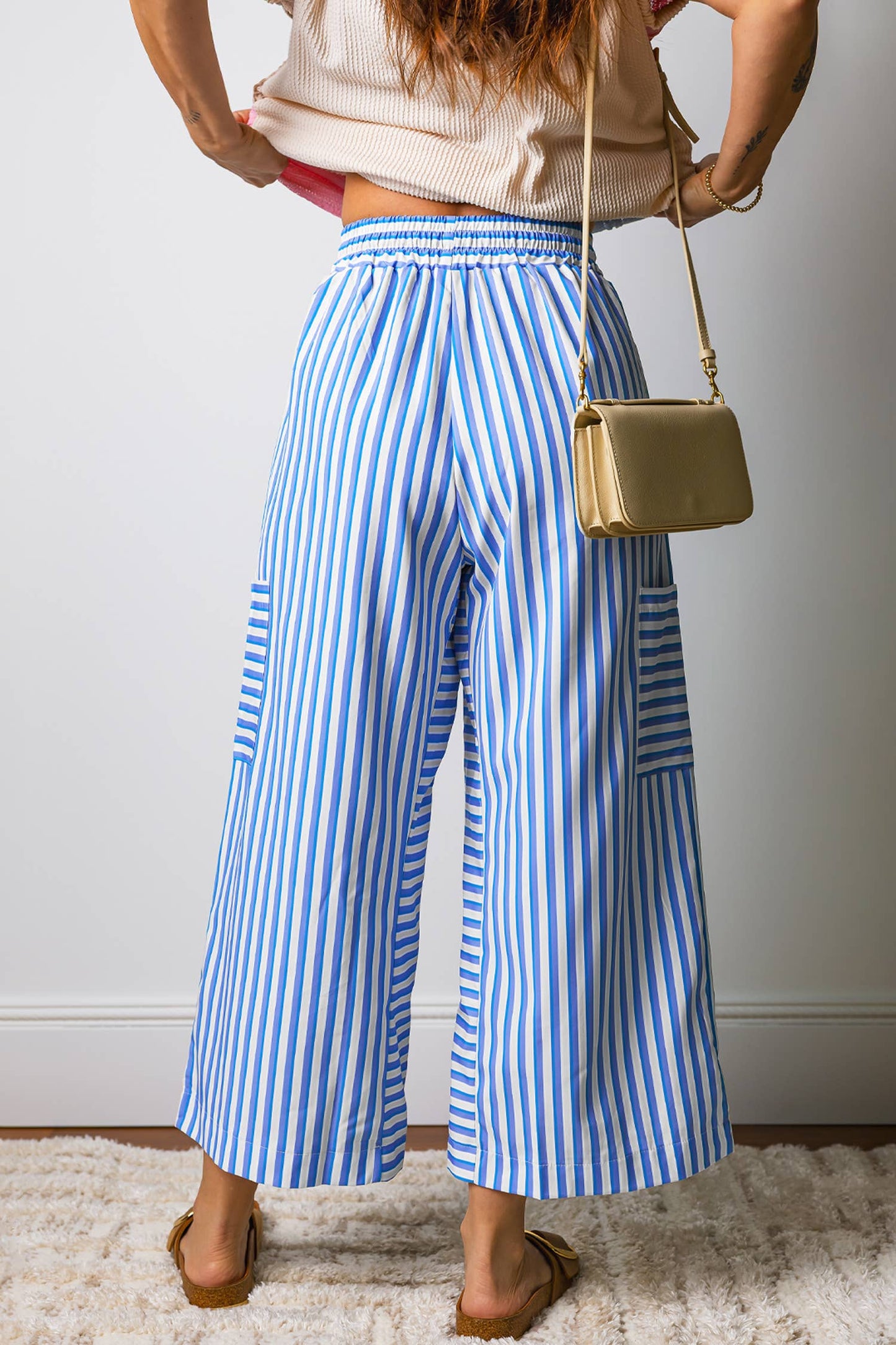 Stripe Waist Patch Pocket Wide Leg Pants | S-XL