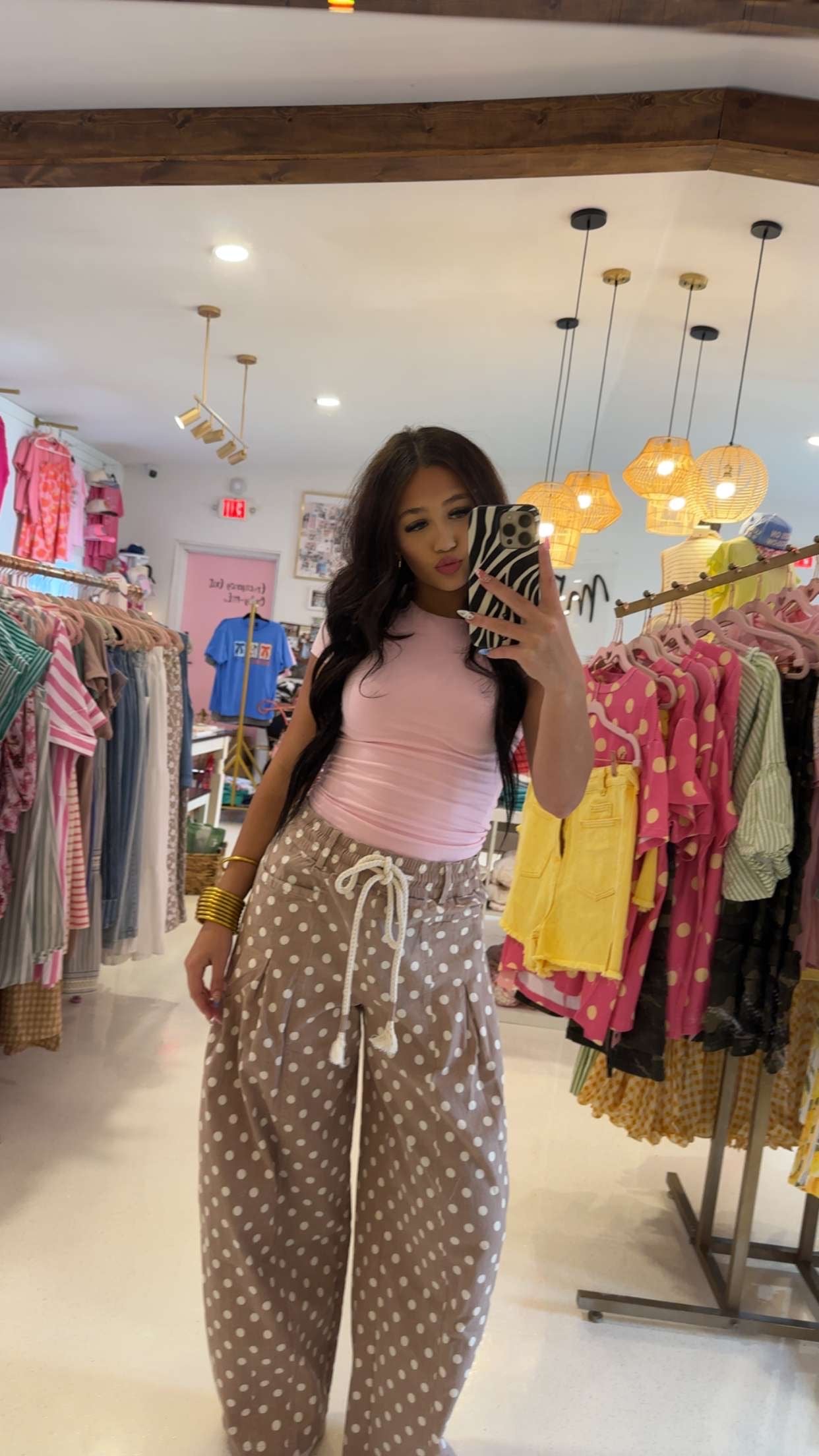 POLKA DOT PLEATED BARREL PANTS