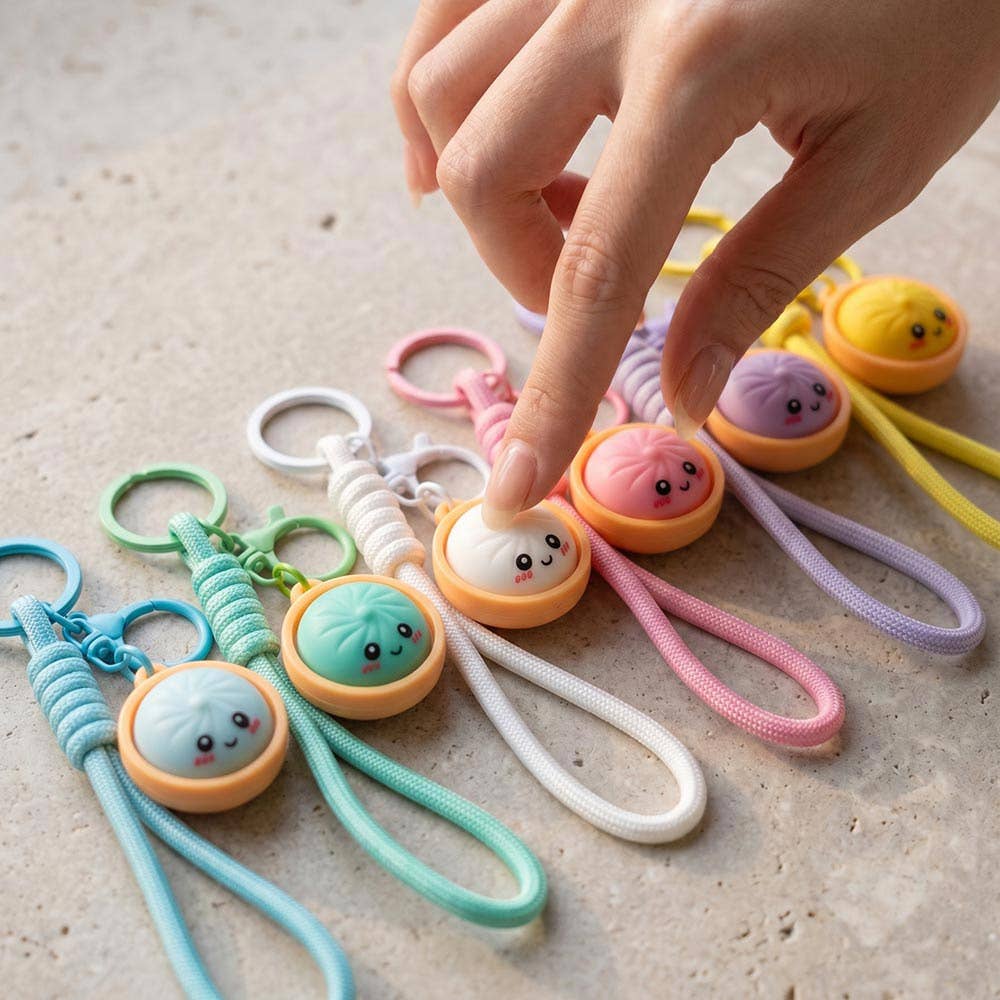 12PCS - Cute Bao Bun Dumpling Stress Relief Fidget Clicker Bag Charm Keychains