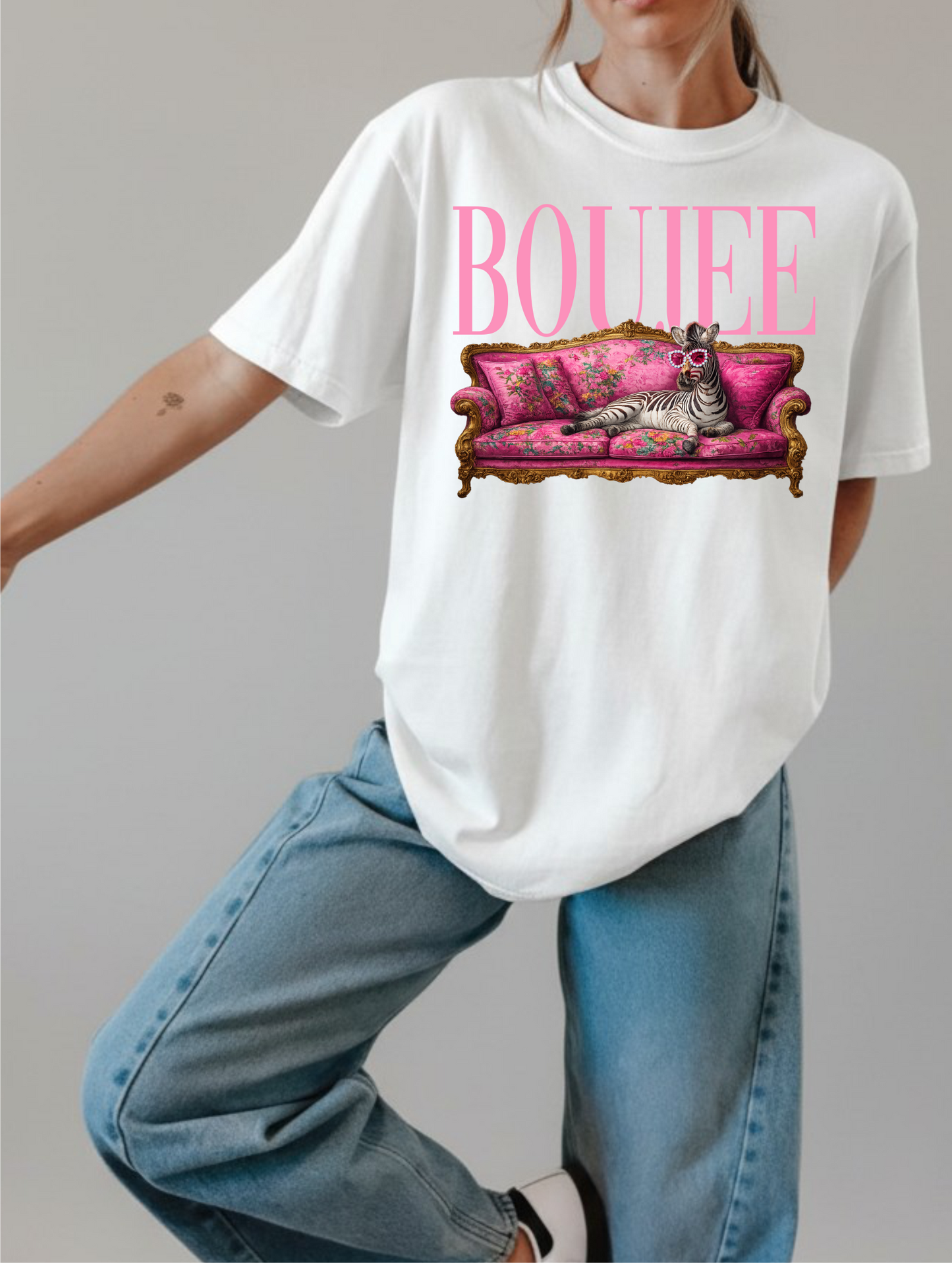 Boujee Zebra White Graphic Tee