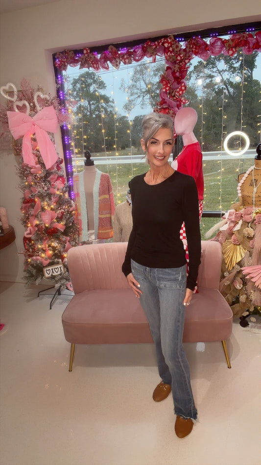 Long Sleeve Crew Neck Cotton Spandex Jersey Top