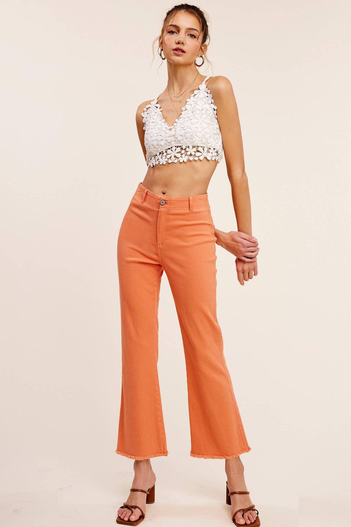Soft Washed Stretchy High Waisted Flare Pants: Red / L