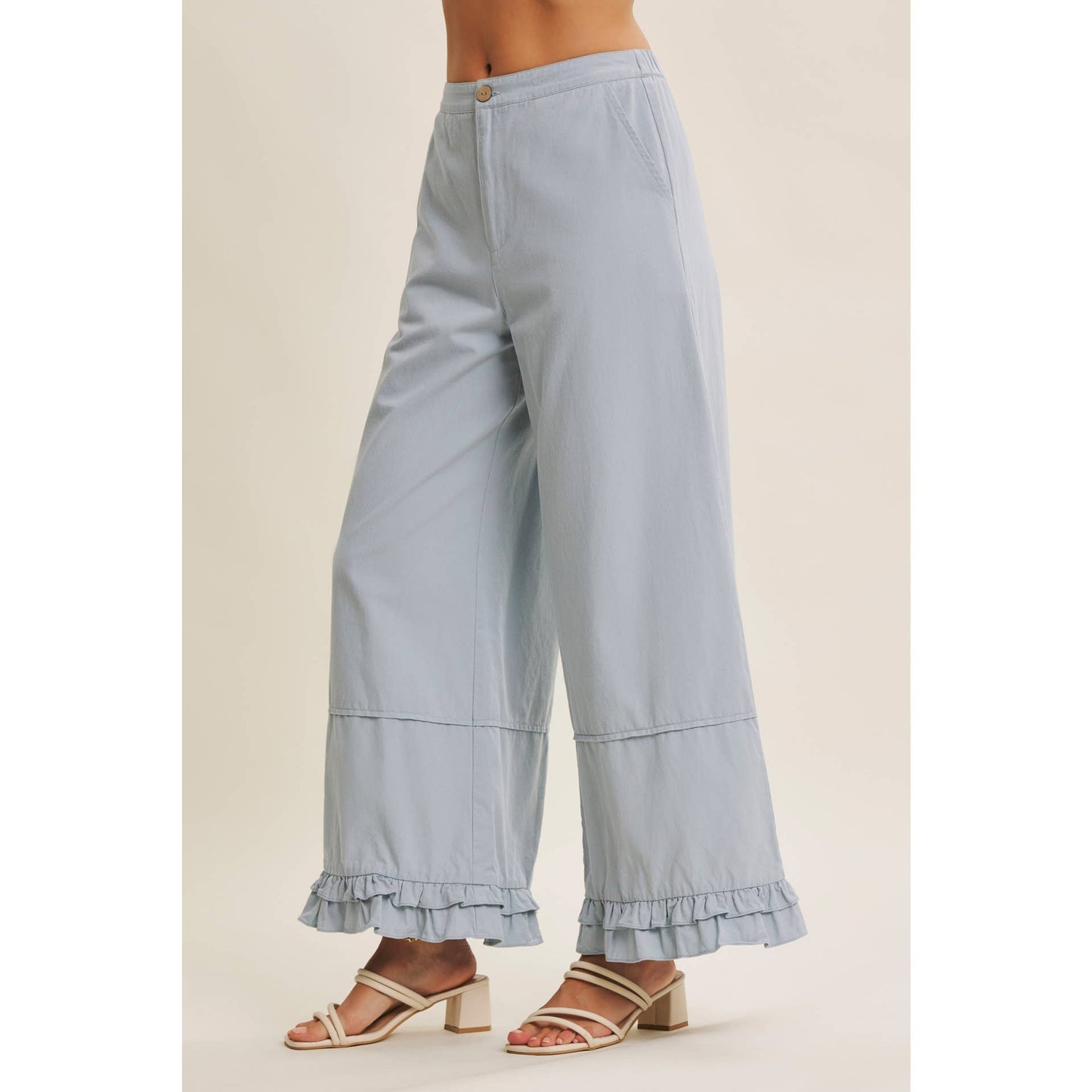 DREAMY STATEMENT COTTON WASHED WIDE-LEG PANTS WITH RUFFLES