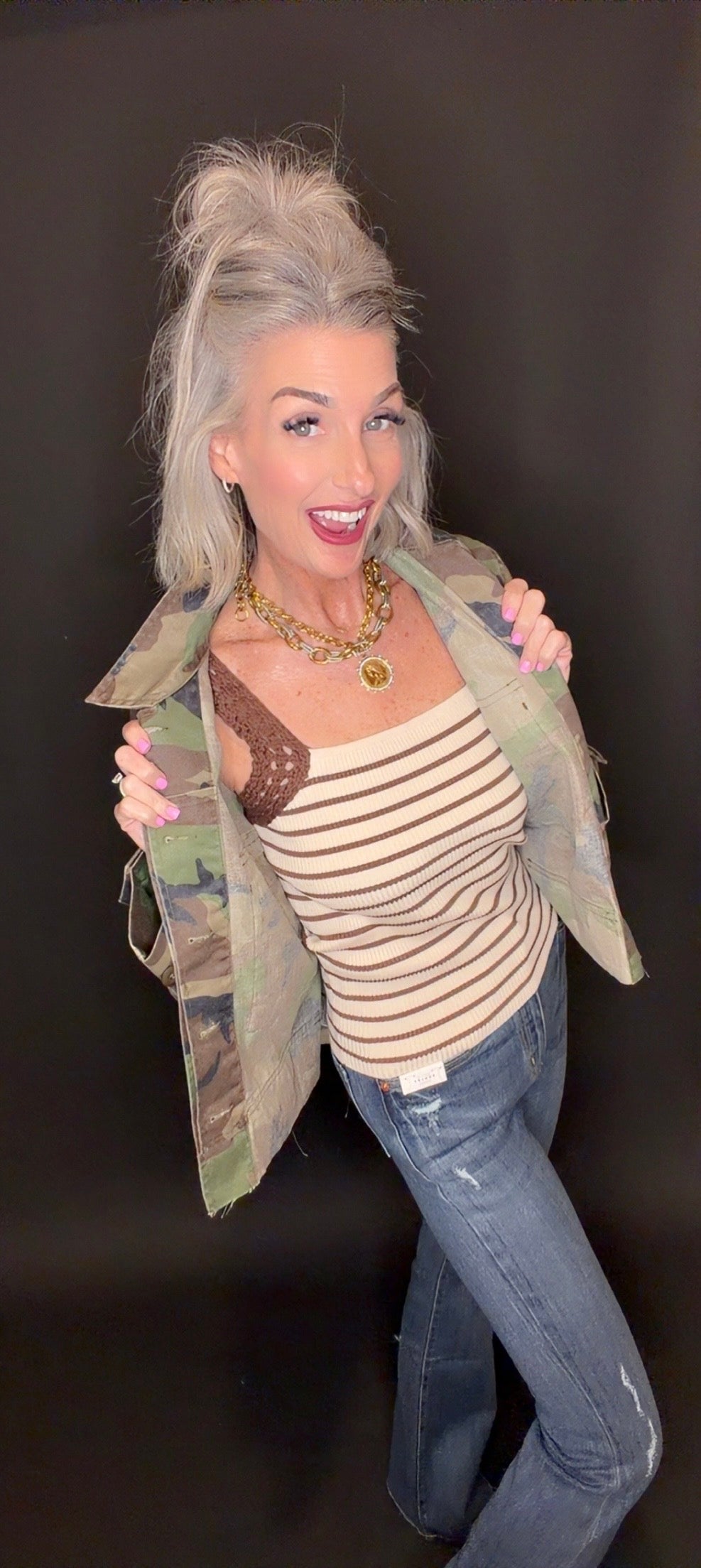 Versatile Crochet Sleeve Striped Knit Tank Top- look at all the styling