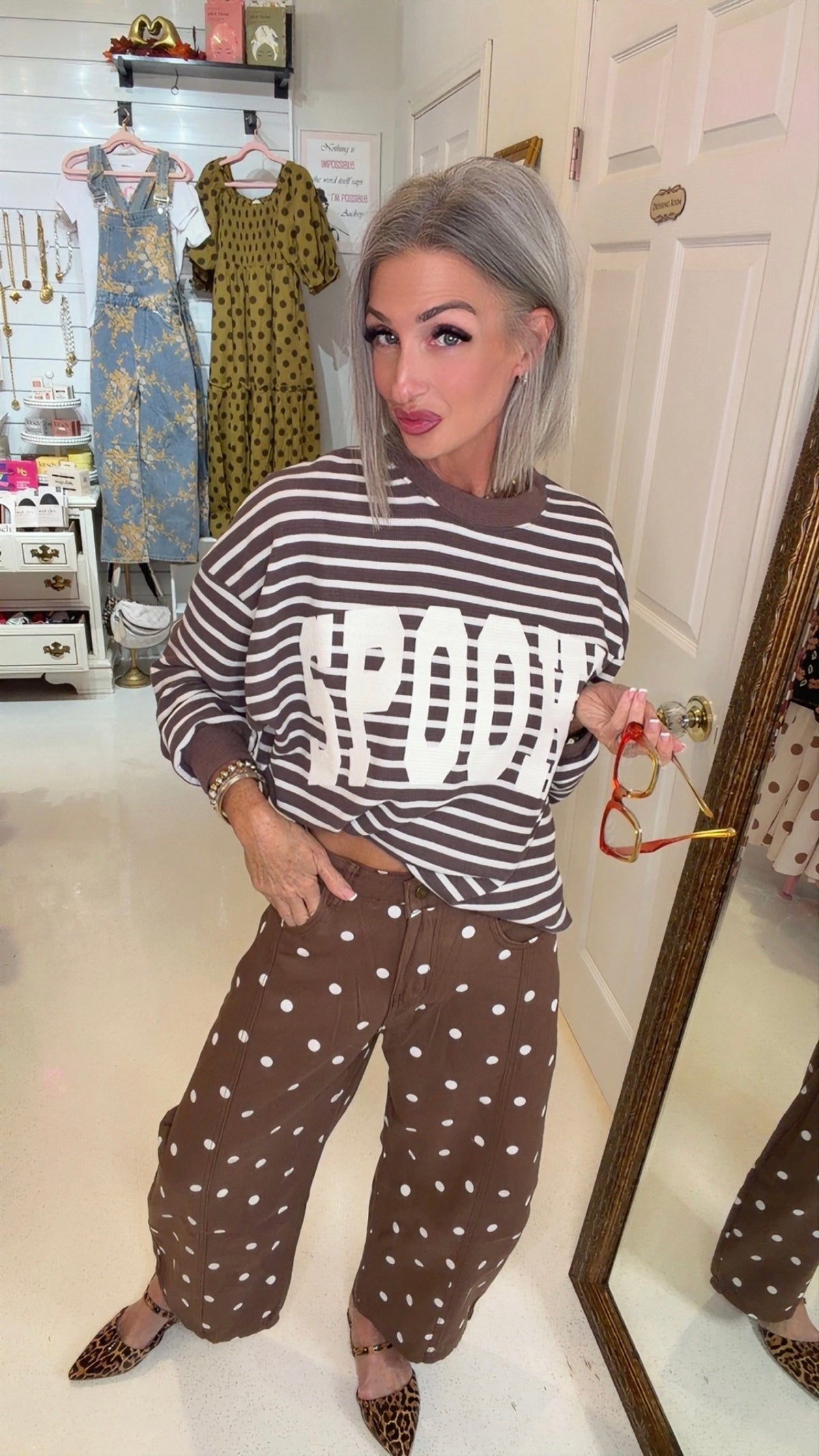 Polka Dot High-Waist Barrel Jeans