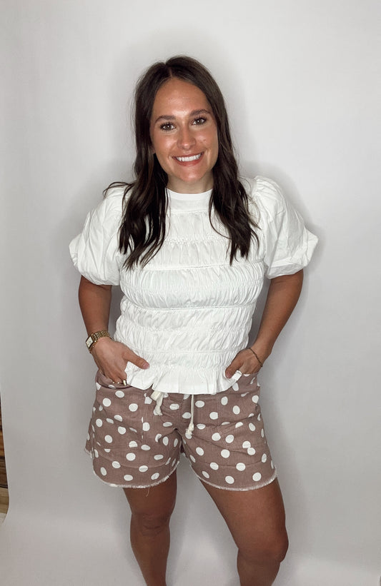 Elasticized Smocked & Trim Accent 100% Cotton Top