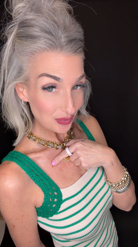 Versatile Crochet Sleeve Striped Knit Tank Top- look at all the styling