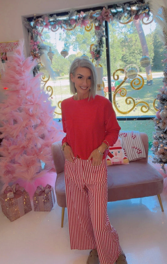 Lightweight Twill Stripe Wide Leg Pants