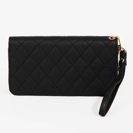 Diamond Pattern Faux Leather Rectangle Wallet