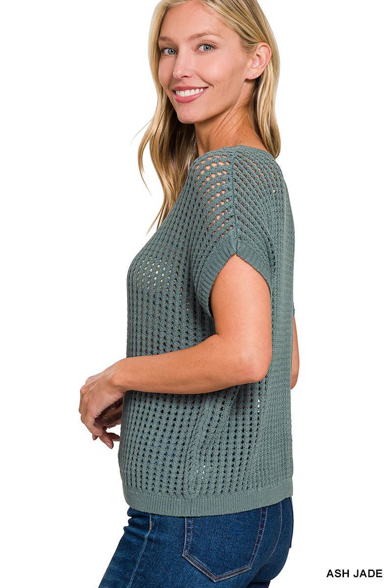 Viscose Crochet Knit Sheer Hollow Sweater