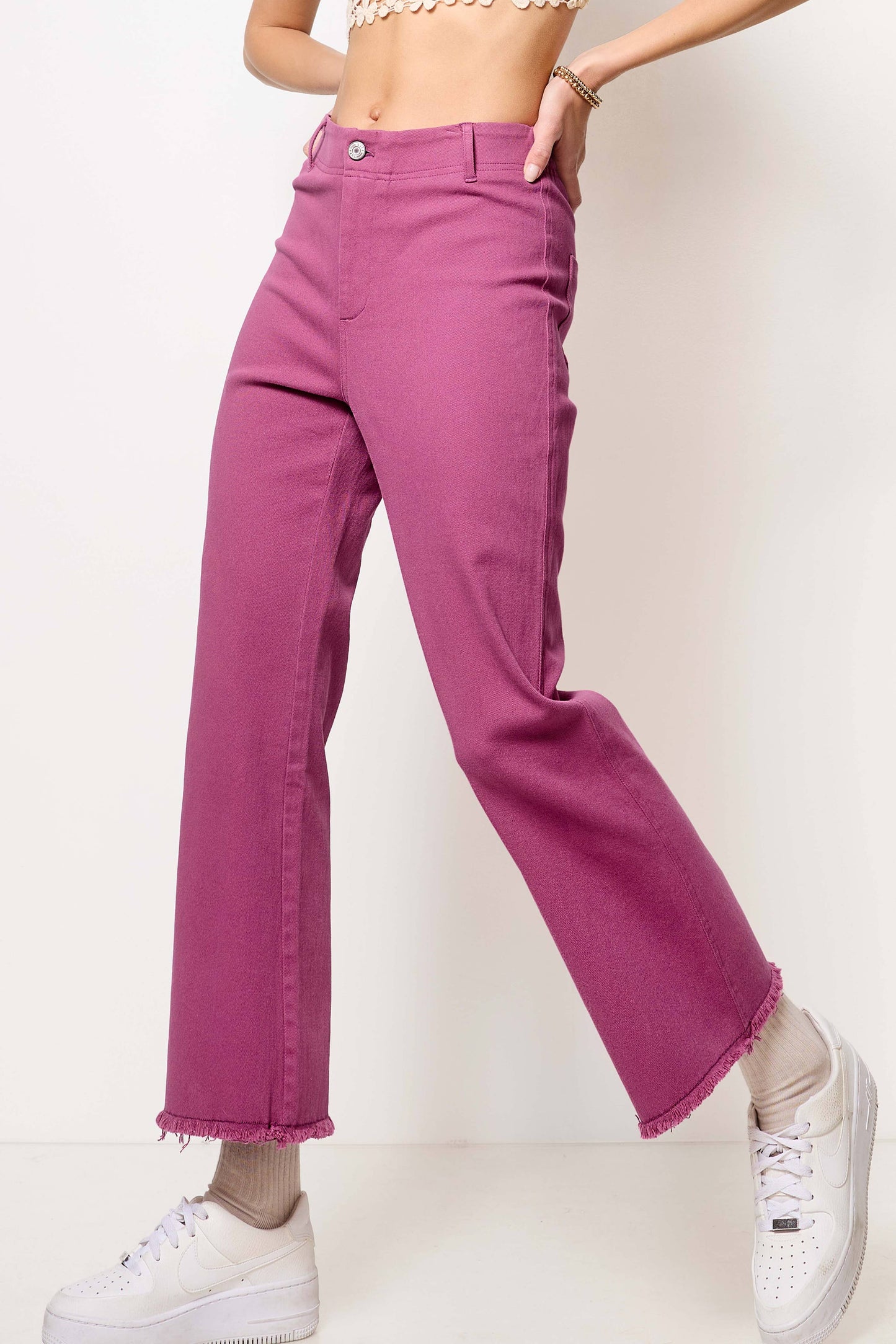 Soft Washed Stretchy High Waisted Flare Pants: Red / L