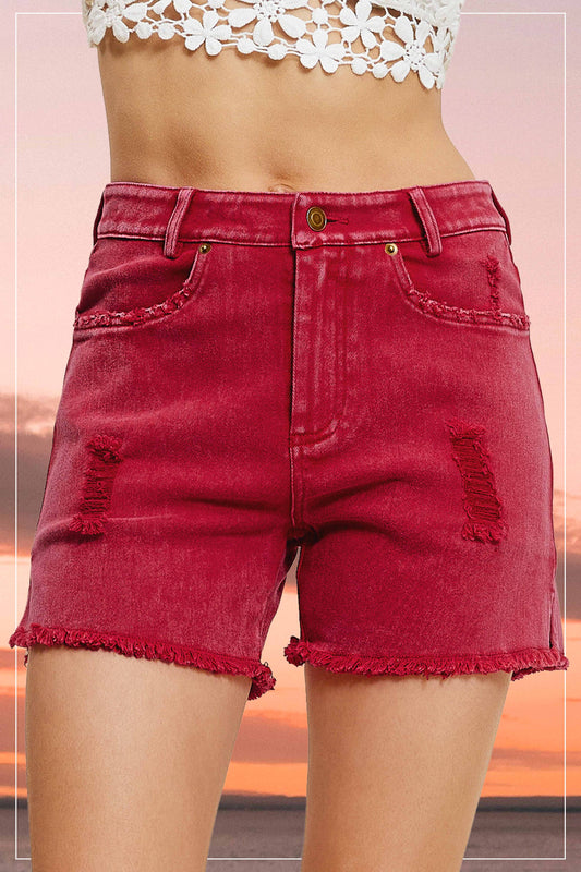 High Rise Basic Mineral Washed Colored Denim Shorts