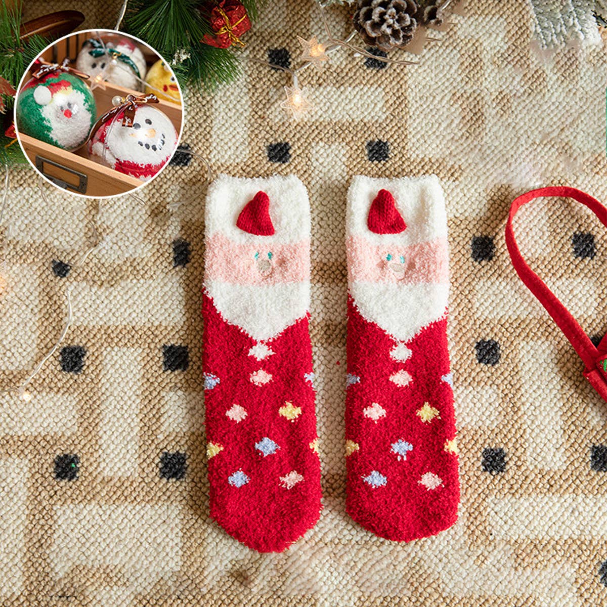 SANTA CLAUS FUZZY CHRISTMAS SOCKS GIFTS FOR WOMEN