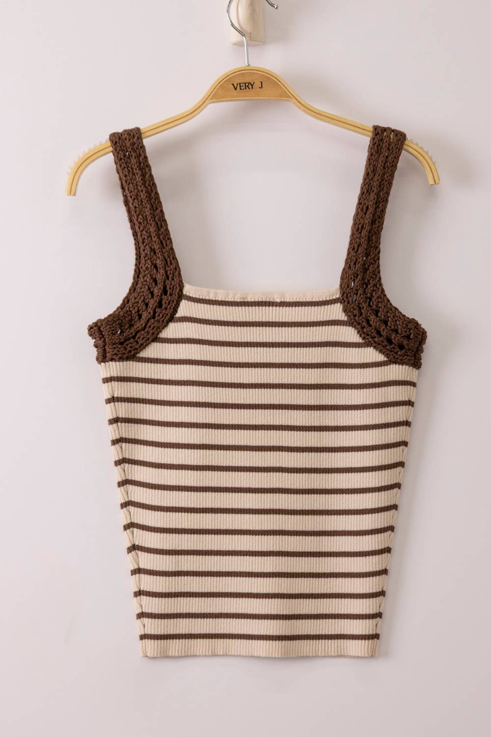 Crochet Sleeve Striped Knit Tank Top