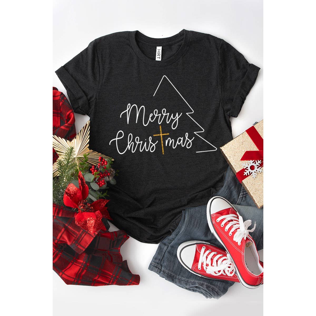 MERRY CHRISTMAS GLITTER WASHED GRAPHIC TEE
