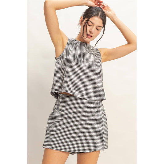 Gingham Checkered Sleeveless Top And Skort Set