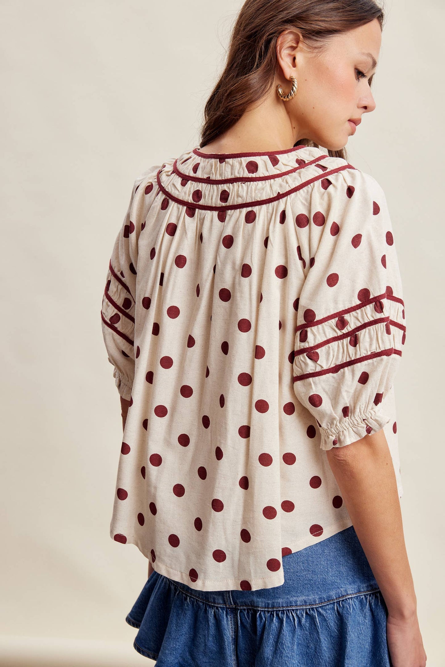 Polka Dot Ruffle Trim Blouse LT1456
