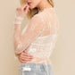 Floral Mesh Lace Mock Neck Long Sleeve Fitted sheer top