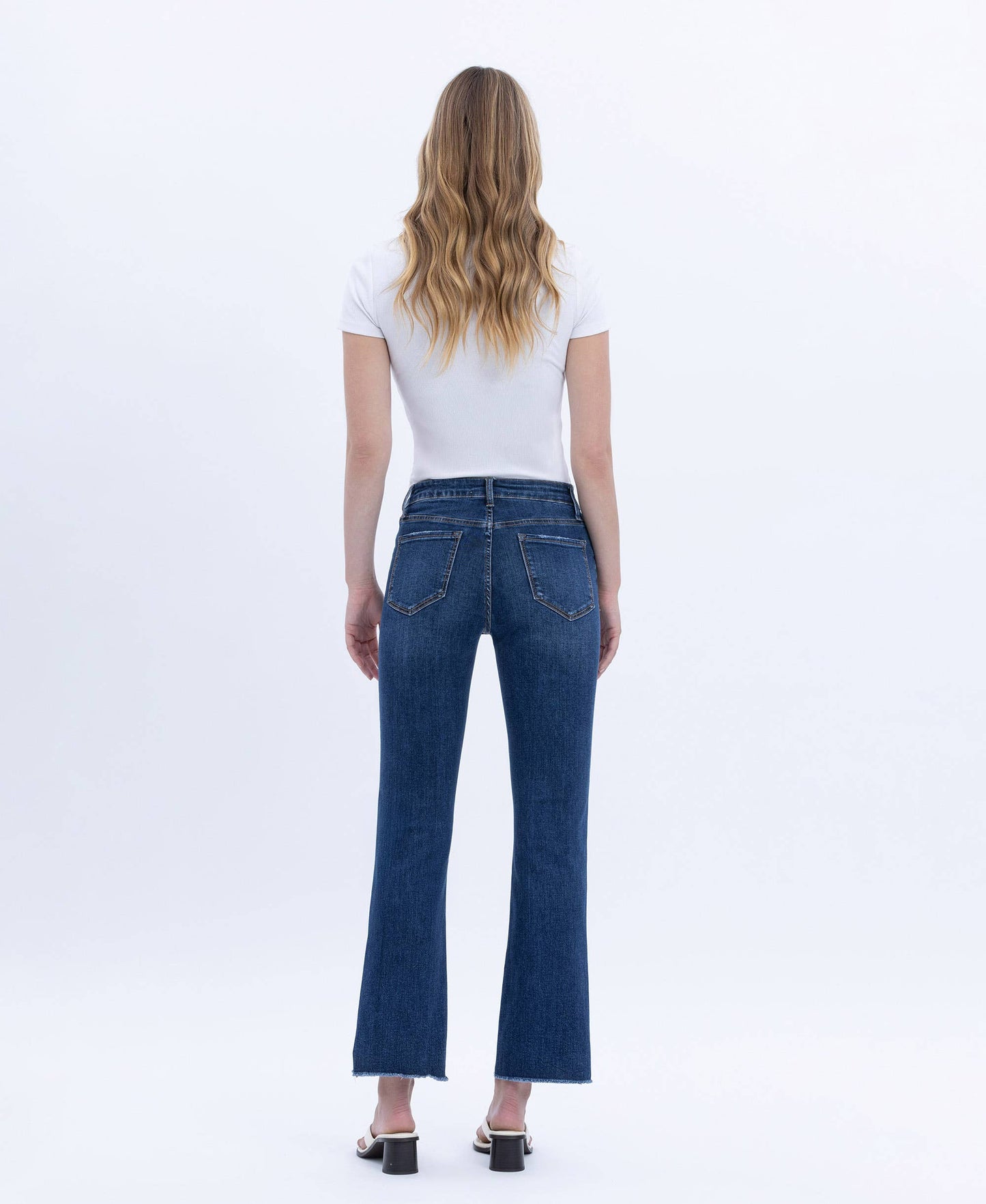TUMMY CONTROL HIGH RISE RAW HEM KICK FLARE JEANS L