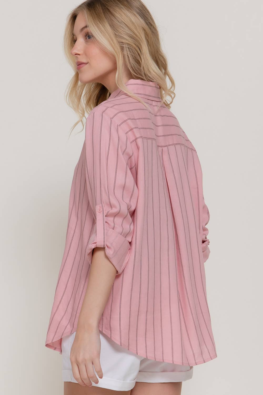 Long Sleeve Button Down Stripe Linen Oversized Shirt