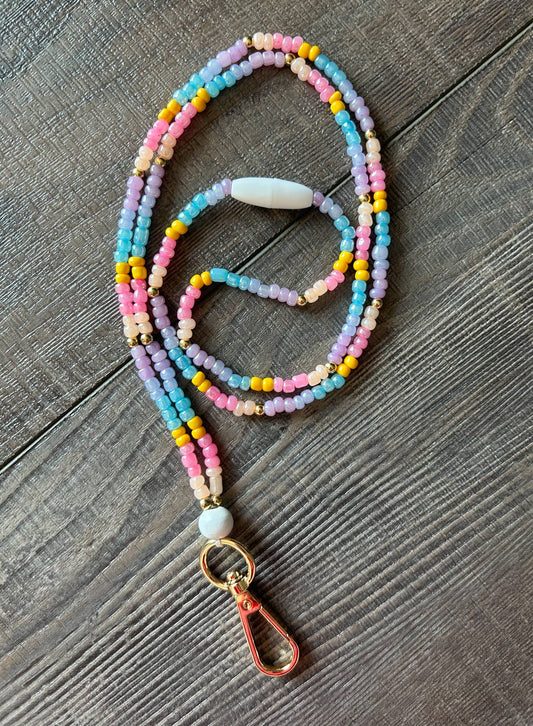 Pastels Seed Bead Lanyard with Breakaway Clasp