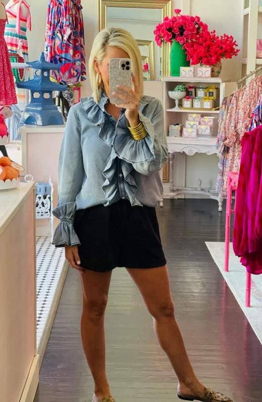 Ruffle Trim Long Sleeve Statement Blouse