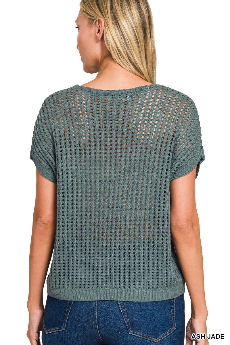 Viscose Crochet Knit Sheer Hollow Sweater